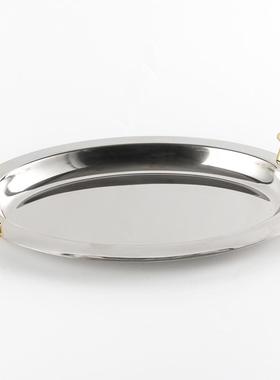 金属椭圆轻奢酒店托盘摆件现代家居艺术双耳把手收纳盘水果碟饰品
