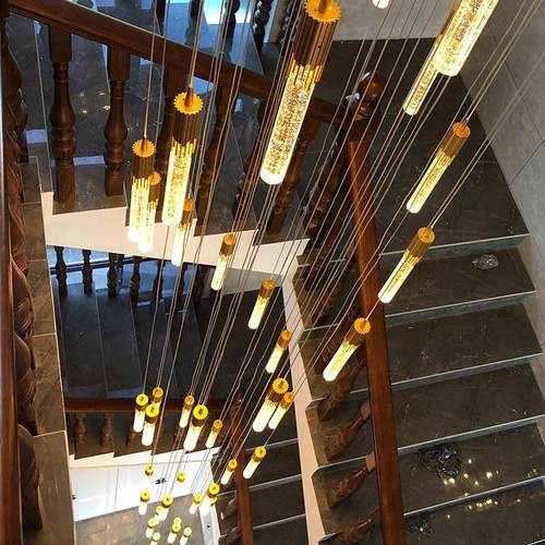 后现代楼梯吊灯水晶别墅复式楼客厅简约创意旋转楼梯间轻奢长吊灯