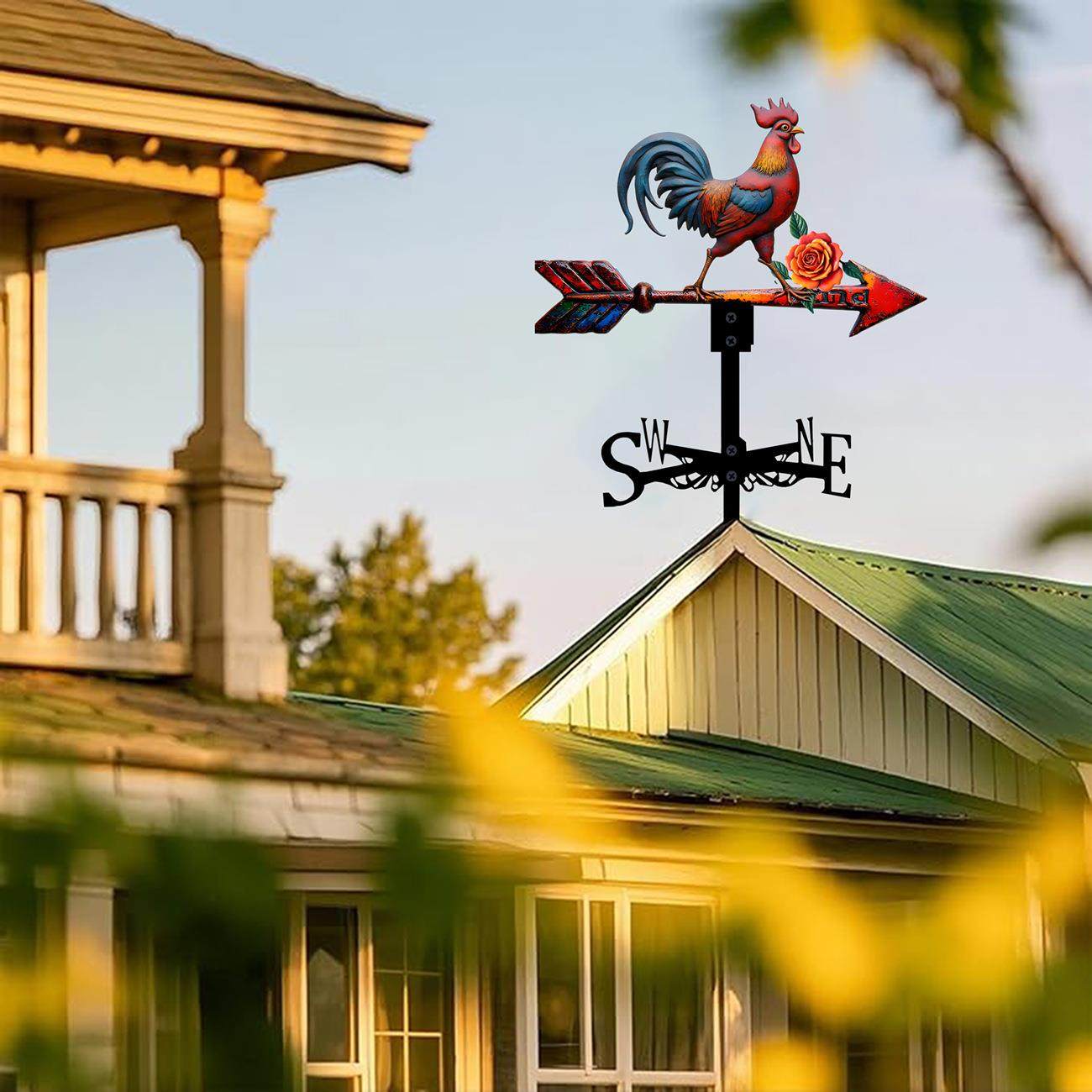 跨境以五彩公鸡造型呈现 搭配橙玫瑰 带“wind”字样的箭头风向标,家居饰品,户外/庭院摆件,淘宝优惠券,粉丝福利购,淘宝优惠卷