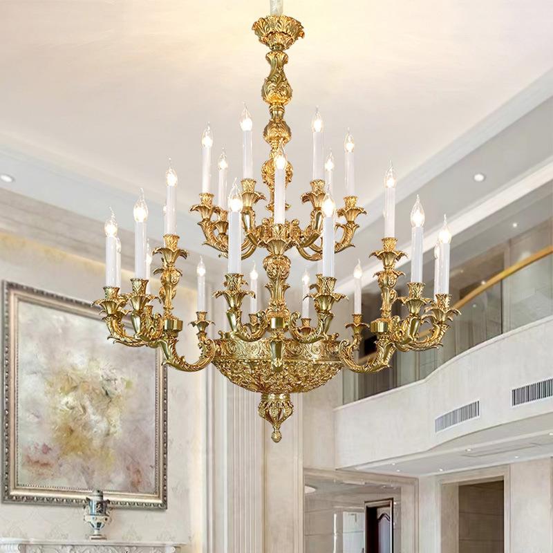 豪华法式全铜吊灯欧式别墅客厅中空大型金色吊灯酒店大堂高端铜灯
