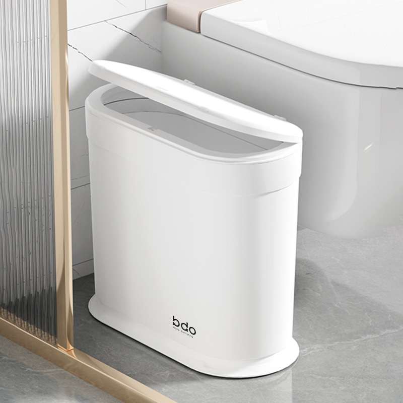 定制椭圆形按压式弹盖垃圾桶卫生间夹缝塑料桶分类收纳纸篓家用桶