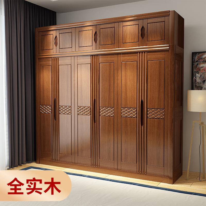 全实木衣柜三四五六平开门中式卧室木质收纳柜家用白色储物衣橱