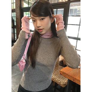 红人馆假两件针织衫女秋季2025新款高领长袖修身套头洋派毛衣外套