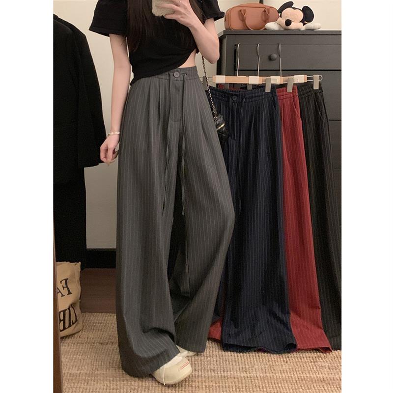 kumikumi设计感抽绳西装裤休闲裤女春季条纹阔腿裤垂感拖地裤长裤图片