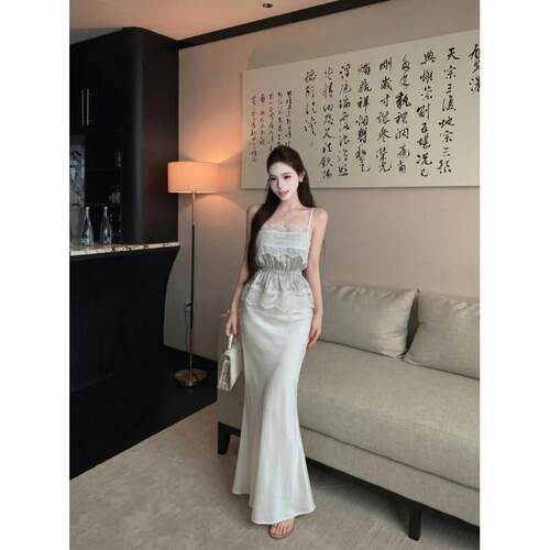蕾丝拼接吊带背心上衣女夏季纯欲风套装气质包臀鱼尾半身裙两件套