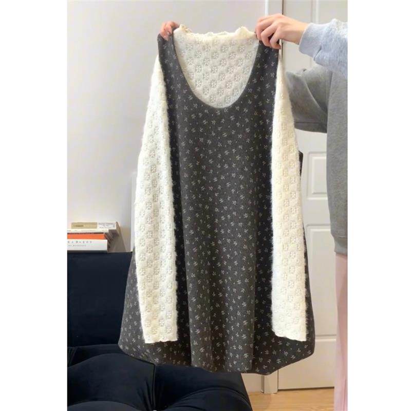 秋冬韩系内搭镂空软糯毛绒绒打底衫女小个子氛围感碎花毛呢背心裙,女装/女士精品,时尚套装,淘宝优惠券,粉丝福利购,淘宝优惠卷