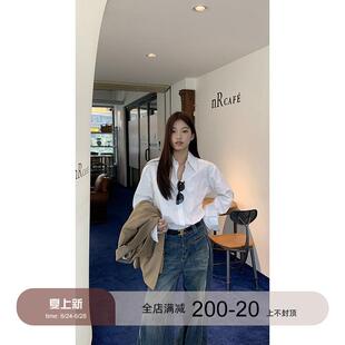 红人馆白色衬衫女2025新款秋季慵懒感痞帅小众法式上衣长袖衬衣女