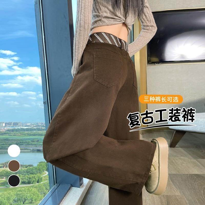 日系复古加绒加厚弯刀裤工装裤阔腿高腰休闲运动裤拖地裤女秋冬季,女装/女士精品,休闲裤,淘宝优惠券,粉丝福利购,淘宝优惠卷