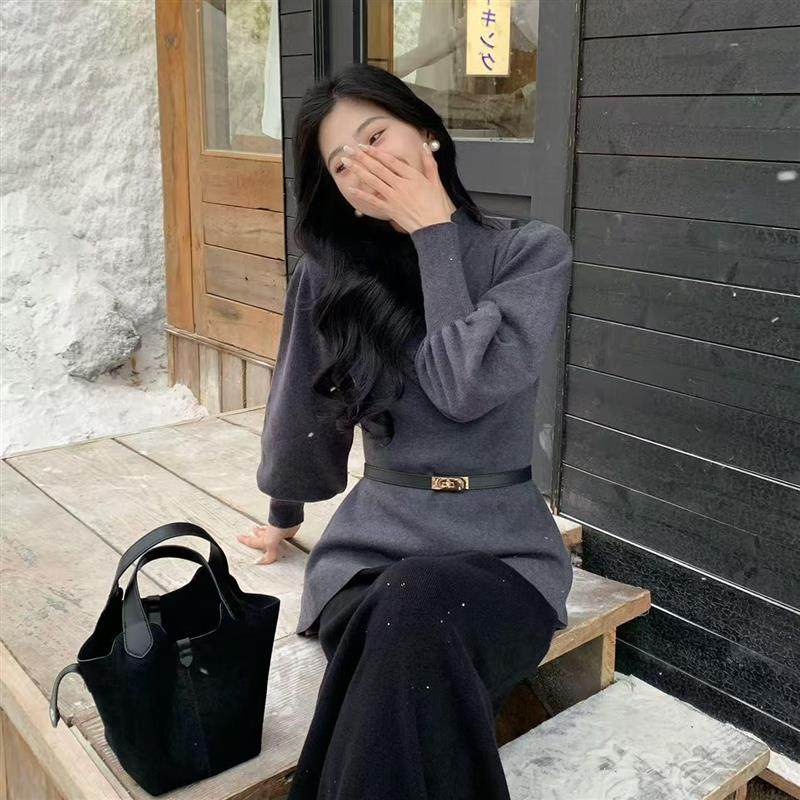 名媛半高领收腰灰色毛衣秋冬配腰带灯笼袖针织衫时尚气质女士上衣,女装/女士精品,毛针织衫,淘宝优惠券,粉丝福利购,淘宝优惠卷