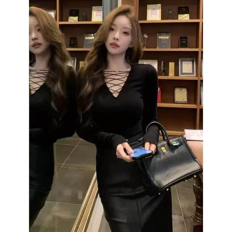 黑色性感辣妹小香风镂空设计针织衫女春秋内搭收腰显瘦上衣搭皮草,女装/女士精品,T恤,淘宝优惠券,粉丝福利购,淘宝优惠卷