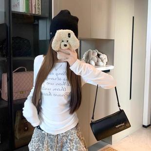 kumikumi辣妹风字母印花长袖T恤女装秋季修身显瘦百搭打底衫上衣