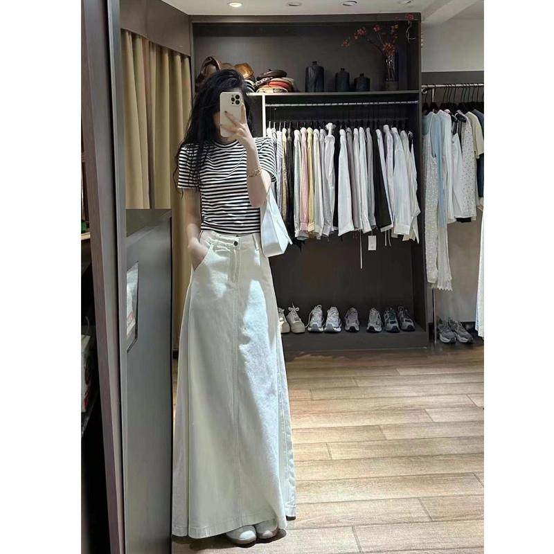 法式白色高腰a字牛仔半身裙女夏季显瘦遮胯大摆伞裙梨型身材裙子,女装/女士精品,半身裙,淘宝优惠券,粉丝福利购,淘宝优惠卷