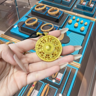 十年老铺黄金包银八宝罗盘古法吊坠女镂空福字圆盘男挂坠项链礼物