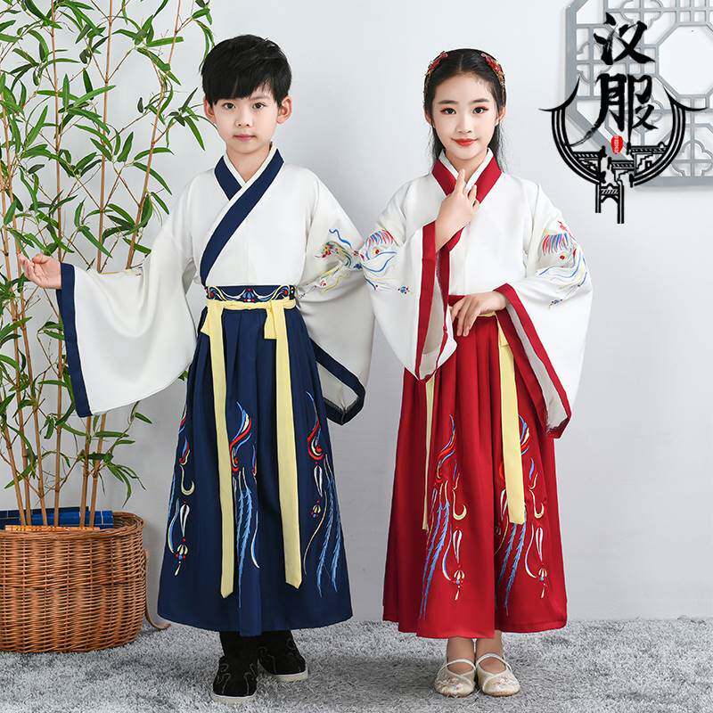 五一儿童演出服汉服男童国学服女童古装襦裙唐装六一小学生三字经怎么看?