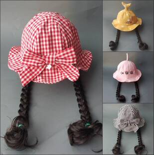 女宝宝帽子假发一体秋冬婴儿麻花辫子假发帽儿童小女孩冬季渔夫帽