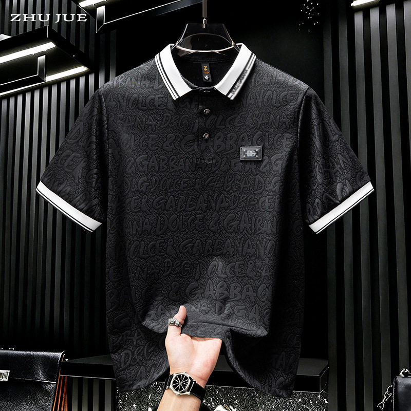 欧洲站男装翻领短袖POLO衫男士2026夏季新款提花个性时尚薄款上衣