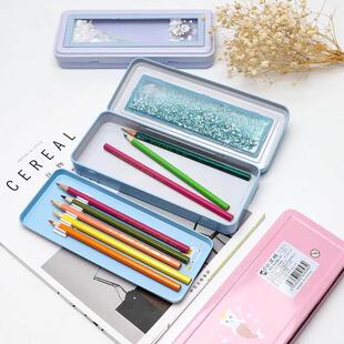 小灵精文具盒流沙铁笔盒男女生小学生大容量卡通铅笔盒带乘法口诀