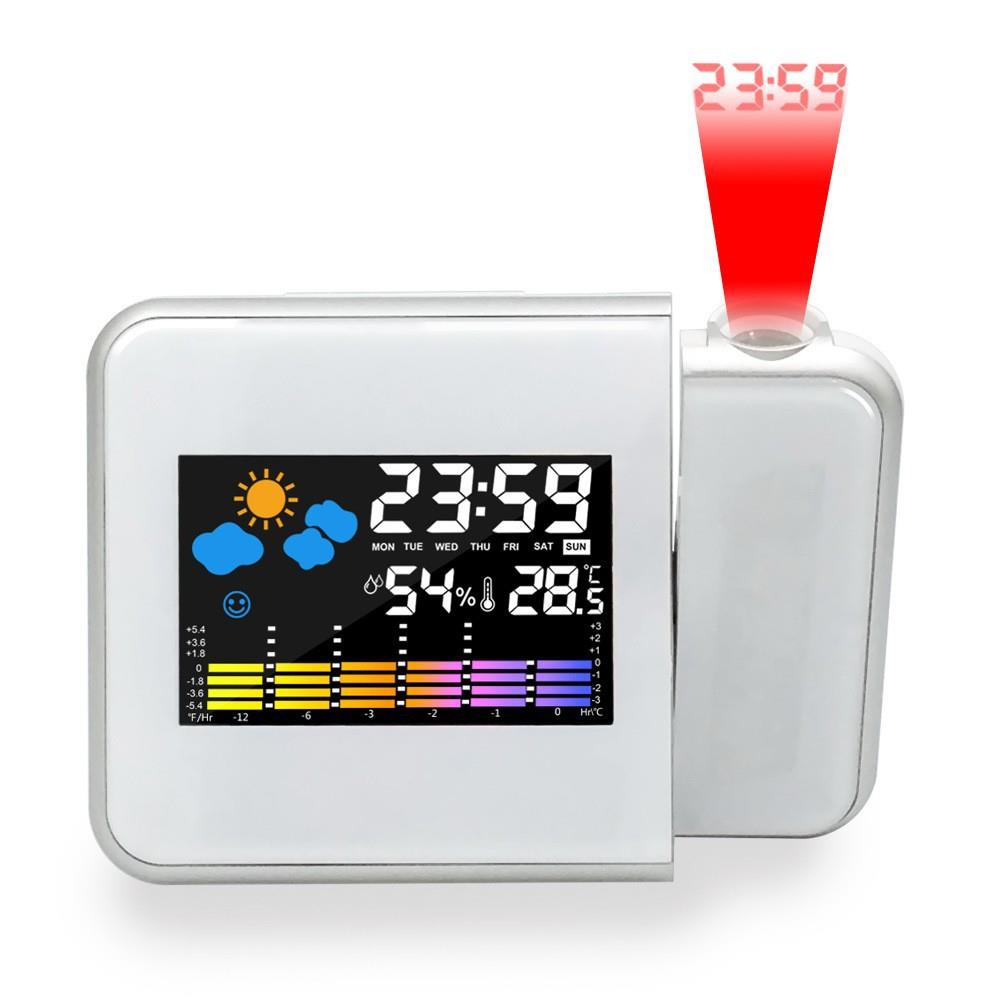 天气预报旋转投影钟LED闹钟声控背背光彩屏温度电子钟8190