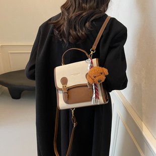 今年流行爆款撞色双肩包包女2025新款复古流行单肩斜挎手拎小方包