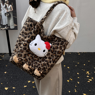 潮流百搭单肩手拎托特包 爆款 时尚 豹纹辣妹风Hellokitty包包女冬季