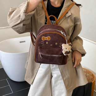 复古美拉德色系学生书包女2025秋冬新款可爱kt猫时尚大容量双肩包