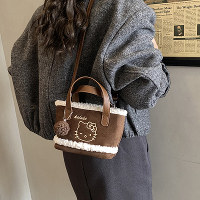 复古羊羔毛可爱精致包包女2025年秋冬新款超火流行单肩斜挎手拎包