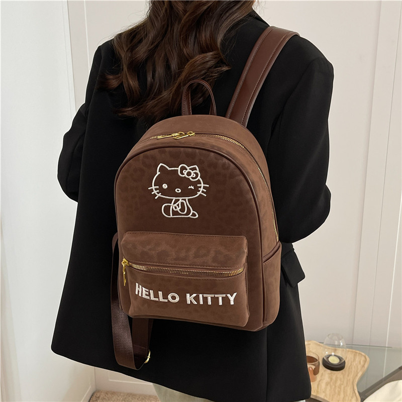 卡通大容量可爱Hellokitty学生书包女2025秋冬复古豹纹通勤双肩包