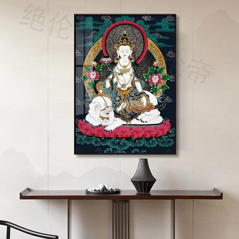 速发装贤菩萨藏卡佛像挂画玄关普饰画三圣西唐手绘画带框