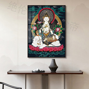 速发装贤菩萨藏卡佛像挂画玄关普饰画三圣西唐手绘画带框