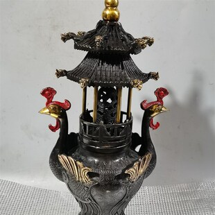 速发铜凤薰塔炉摆件家居客厅店铺桌面装鎏品铜饰金塔炉盘香塔香凰