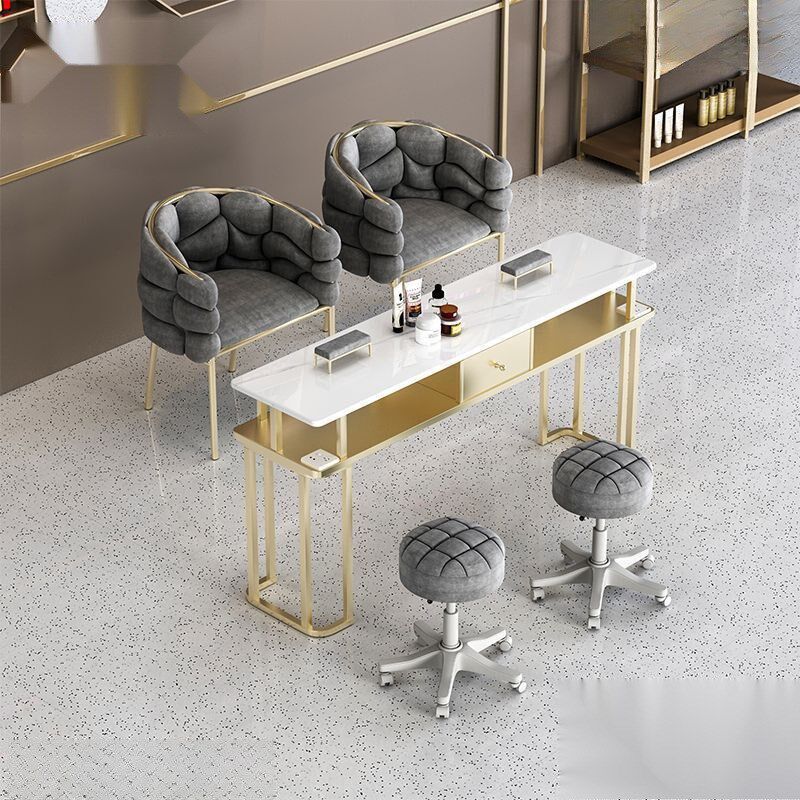 速发轻奢人理石台面美甲桌带两人桌三大桌椅套装组合修甲台