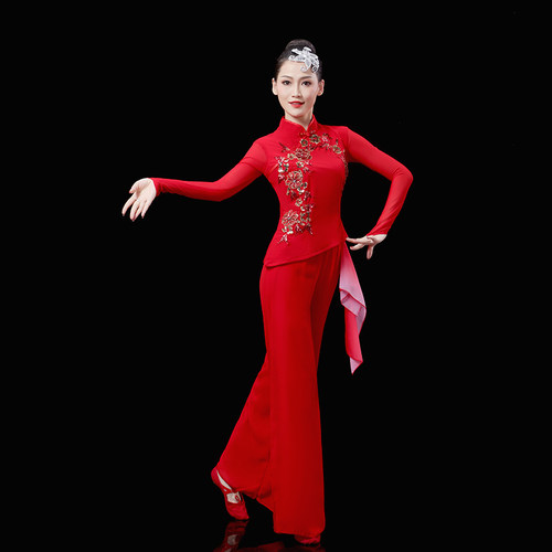 速发胶装秧歌舞蹈服中国舞伞舞服出演成人扇子舞舞广场套州红色