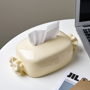 速发创油陶瓷奶意风纸巾盒家居客厅茶几餐巾纸盒抽桌餐纸收纳摆件