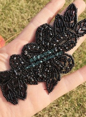 速发黑子白色水钻花朵叶棕服装辅服头饰珠花毛衣外套衣料装饰缝钻