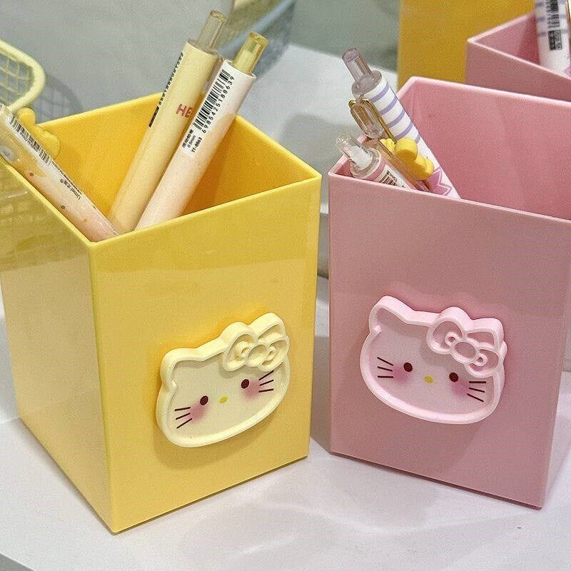 速发y猫笔筒方形收纳盒大容量学生宿舍奶油风桌面收纳