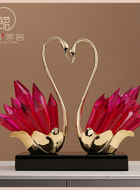 速发新中式透明水晶天鹅结婚礼物酒柜电视柜装饰玄品关客摆桌面厅