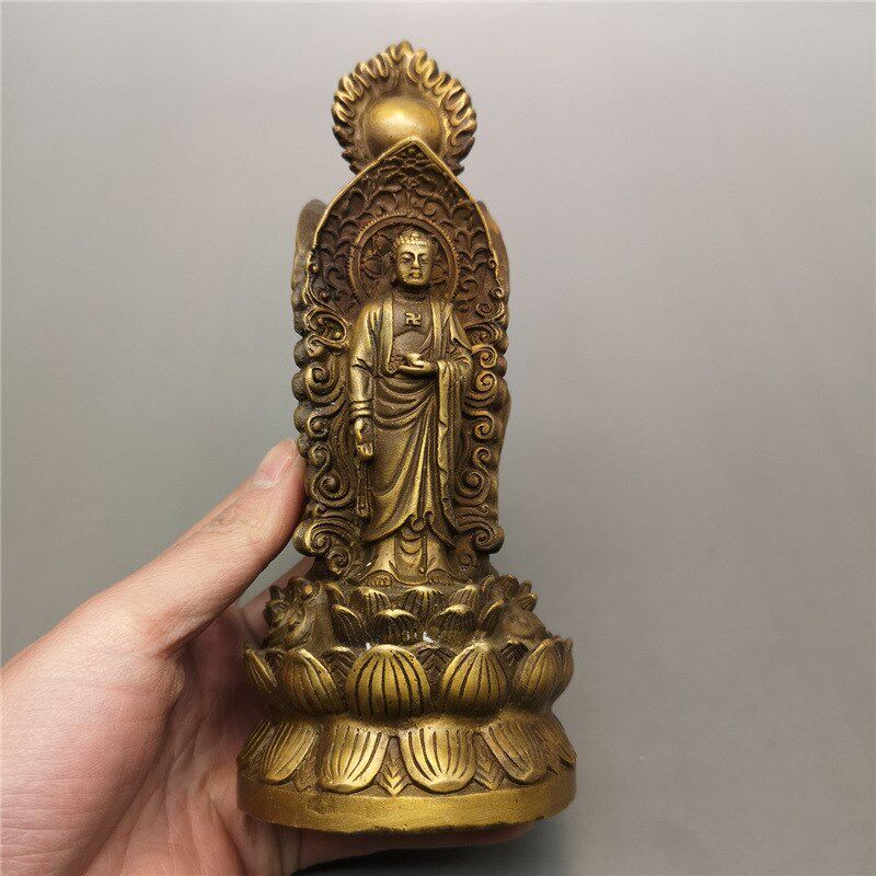 速发杂项古玩工艺品复藏做旧铜器收古铜黄三面观音家居客厅装饰品