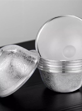 速发0s银供水杯净水杯手碗雕刻八吉祥供水碗佛前桌面贡杯供工大中