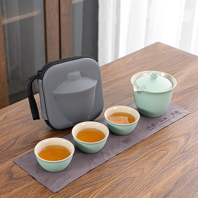 定制旅行茶具快客杯一壶三杯便携式盖碗小套户外功夫套装泡茶礼品