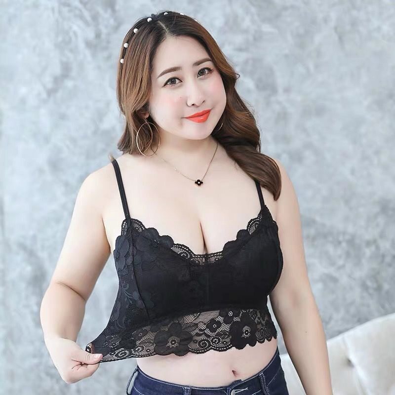 内衣美背加肥大码吊带背心钢圈加大带胸无打底女蕾丝胸垫裹性感