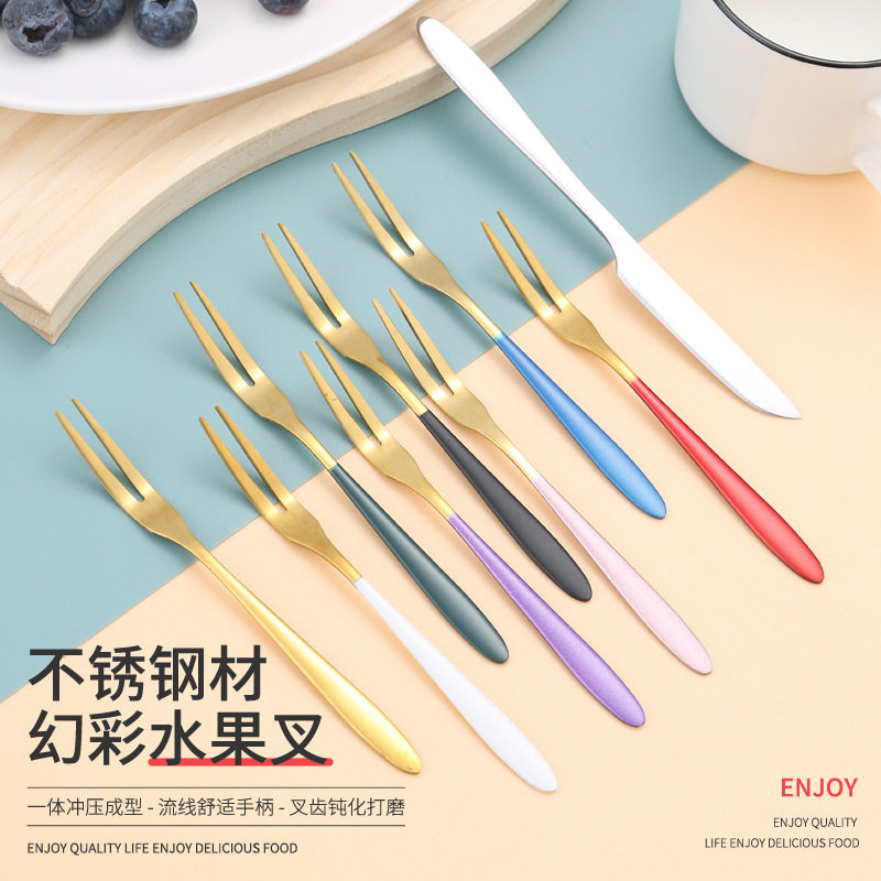 小家用水果叉儿童刀叉水果可爱套装签子不锈钢水果高颜值叉子
