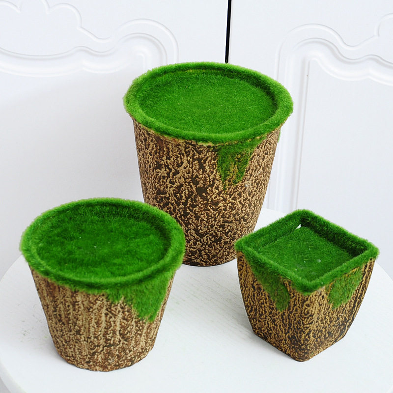 花盆植物假纸浆苔藓DIY装饰盆桌摆花器设计仿真花植绒绿植青落地