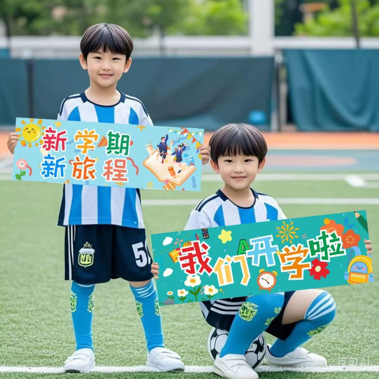 2025幼儿园迎新开学季手持小横幅手拉旗拍照道具教室装饰条幅布置