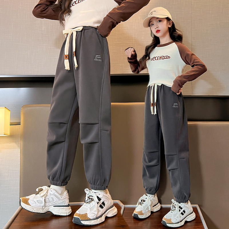 女童2024春秋款休闲运动加绒卫裤