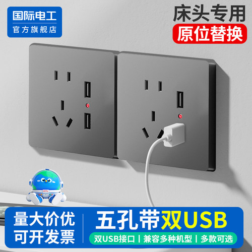 国际电工官方正品五孔带双usb