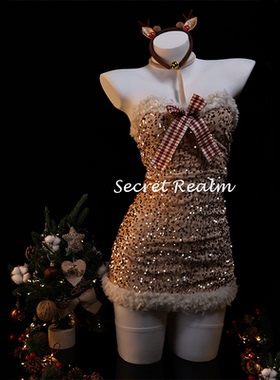 秘境「极光女神」圣诞节cos制服麋鹿性感睡裙毛绒纯欲连体裙qqny