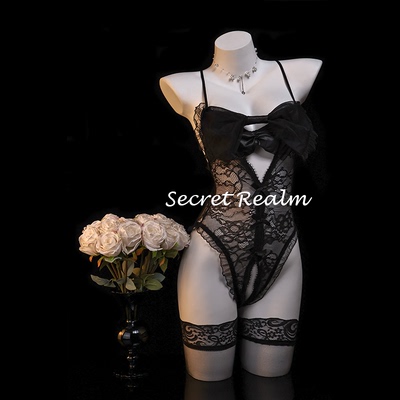 秘境「月下蔷薇」性感睡衣蕾丝镂空透视连体内衣蝴蝶诱惑纯欲qqny