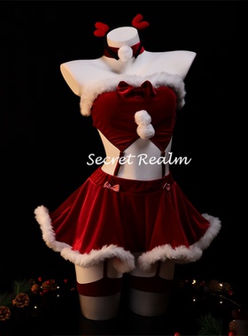 秘境「麋鹿精灵」圣诞节麋鹿cos制服装毛绒缎面性感睡裙纯欲qqny