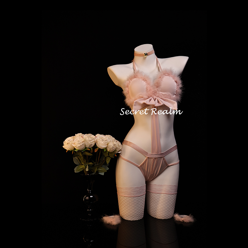 秘境「甜心小猫」粉色性感内衣纯欲高级蝴蝶结小猫咪吊带睡衣qqny