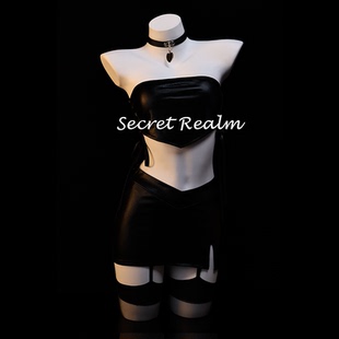 秘境「黑皮辣妹」性感睡裙秘书cos制服皮裙套装包臀纯欲内衣qqny